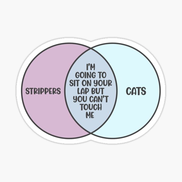 Funny Venn Diagram Meme Cats And Strippers Joke T Sticker For Sale