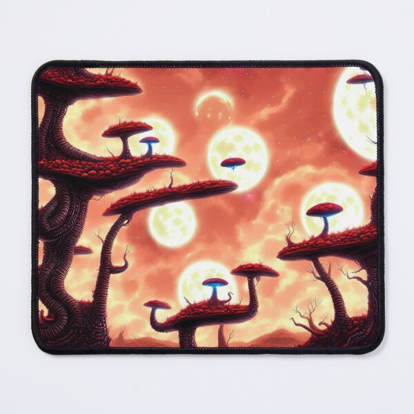 Item preview, Red alien forest with alien shroom-plant-creatures and multiple moons designed and sold by BrachiaST.
