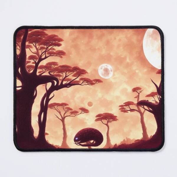 Item preview, Red alien forest with small alien monsters and multiple moons designed and sold by BrachiaST.