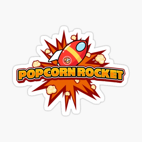 Popcorn Rocket Logo Flat Text Sticker