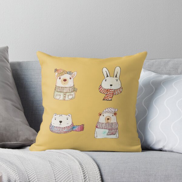 Item preview, Cute Watercolor Winter Animal Faces Dog Rabbit Polar Bear Zoo - Warm Yellow designed and sold by StudioAkubi.