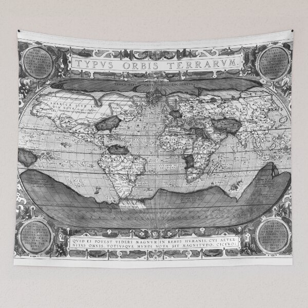 Item preview, Black and White World Map (1608) designed and sold by BravuraMedia.