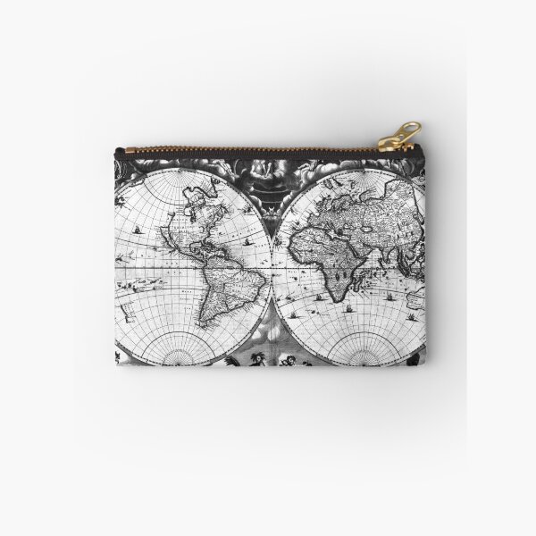 Item preview, Black and White World Map (1664) designed and sold by BravuraMedia.