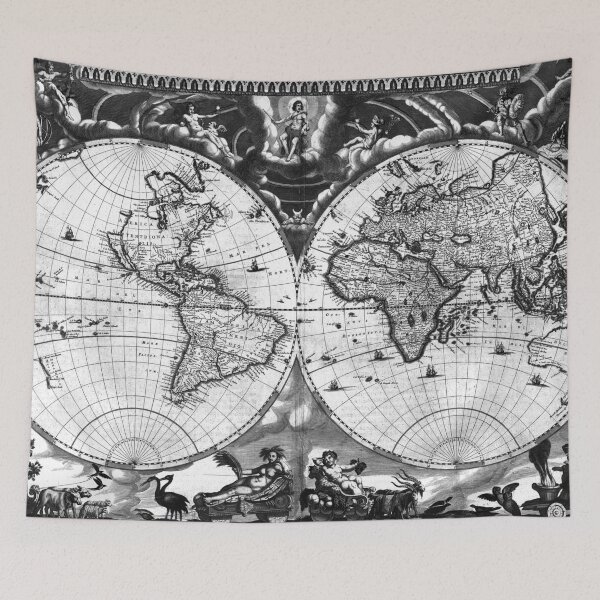 Item preview, Black and White World Map (1664) designed and sold by BravuraMedia.