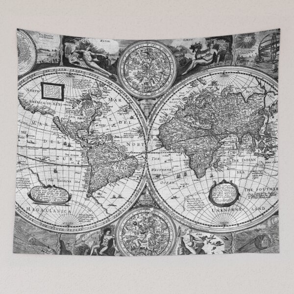 Item preview, Black and White World Map (1651) designed and sold by BravuraMedia.