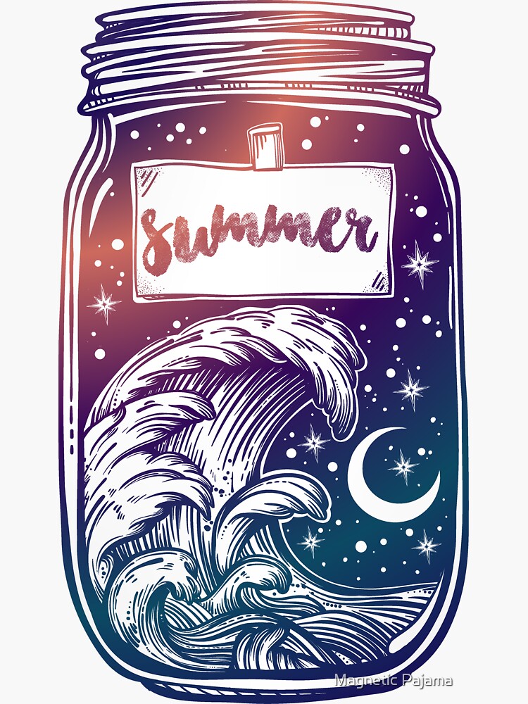 "Summer in a Jar" with Moon, Stars and Waves // Hand Drawn Art by MagneticMama