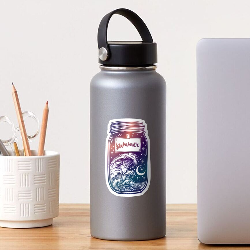 "Summer in a Jar" with Moon, Stars and Waves // Hand Drawn Art Sticker