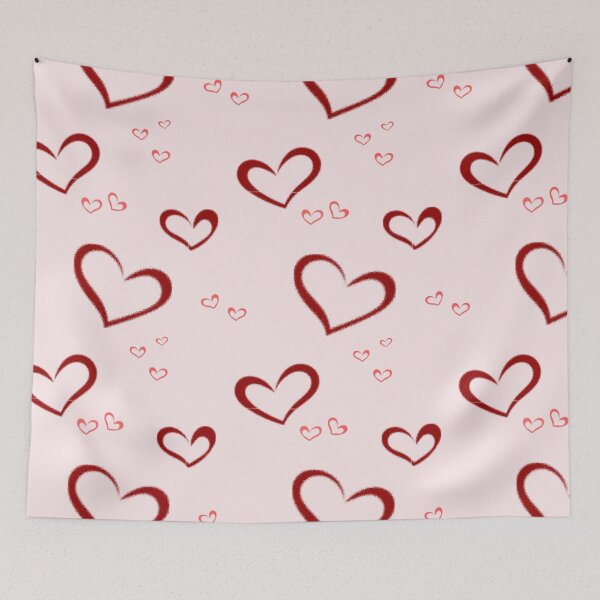 Item preview, Line art red hearts seamless pattern print designed and sold by DesignsByMadiha.