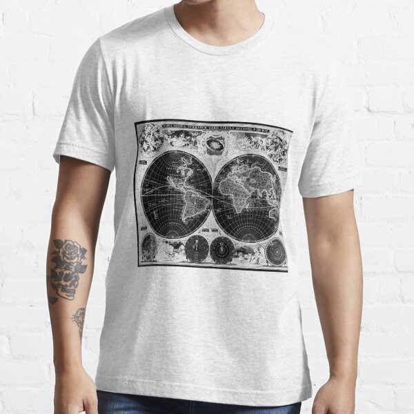 "Black and White World Map (1665) Inverse" Tshirt for Sale by BravuraMedia Redbubble black