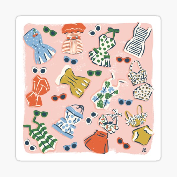Retro 1950s swimwear and sunglasses pattern Sticker