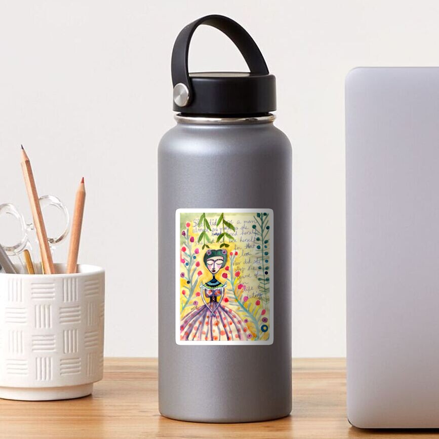 Frida Kahlo Portrait in Yellow background by Cris Melo Sticker