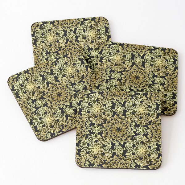 Item preview, Black and Gold Oriental Mandala Pattern with Circles and Lotuses designed and sold by LDTreasures.