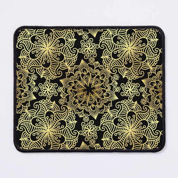 Item preview, Black and Gold Oriental Mandala Pattern with Circles and Lotuses designed and sold by LDTreasures.