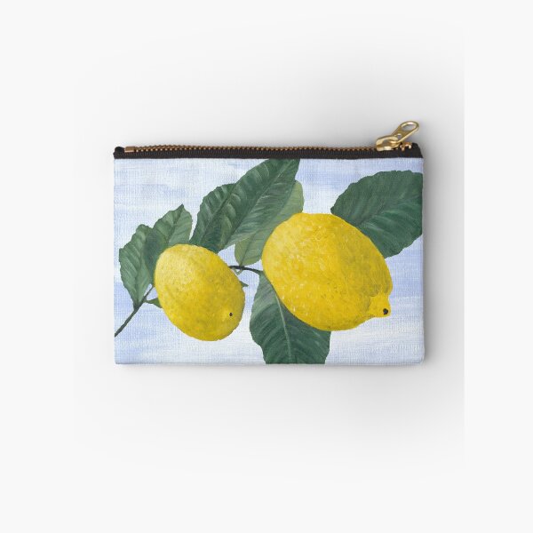 Item preview, Oil painting of a lemon tree branch with two lemons, isolated on an acrylic painted background designed and sold by KerstinB.