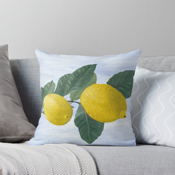 Item preview, Oil painting of a lemon tree branch with two lemons, isolated on an acrylic painted background designed and sold by KerstinB.