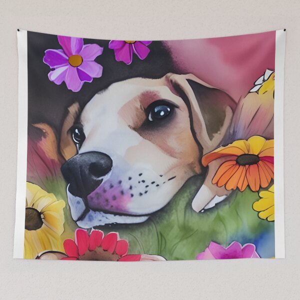 Item preview, Whimsical Jack Russell Dog Puppy Portrait Hiding in Wildflowers Digital Art Watercolor Painting designed and sold by Lovedogz4life.