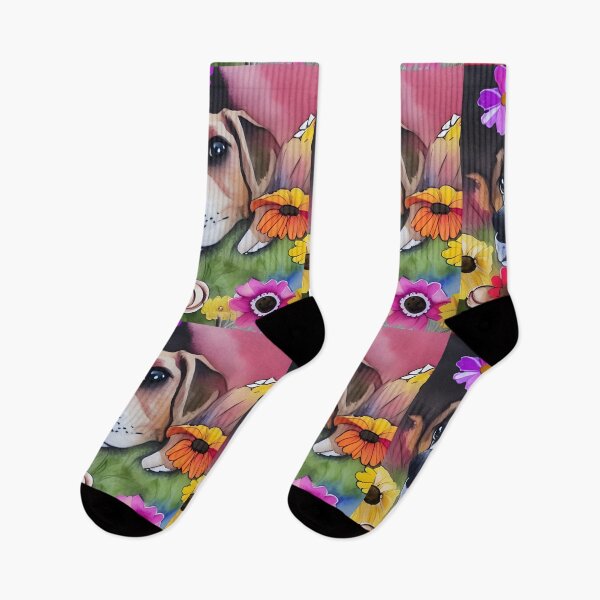Item preview, Whimsical Jack Russell Dog Puppy Portrait Hiding in Wildflowers Digital Art Watercolor Painting designed and sold by Lovedogz4life.