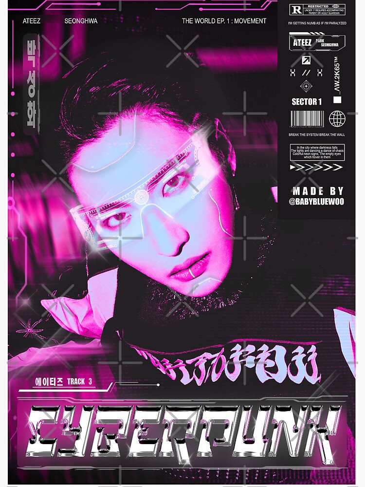 Ateez Seonghwa Cyberpunk Art Board Print by babybluewoo