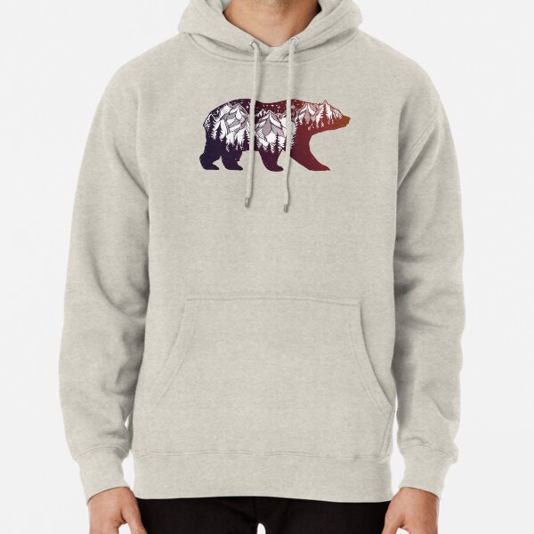California Bear with Mountains Landscape Pullover Hoodie
