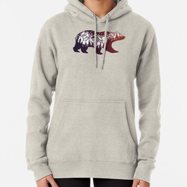California Bear with Mountains Landscape Pullover Hoodie