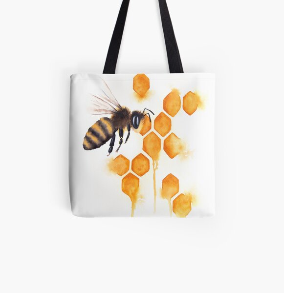 Honey Bee Watercolor All Over Print Tote Bag