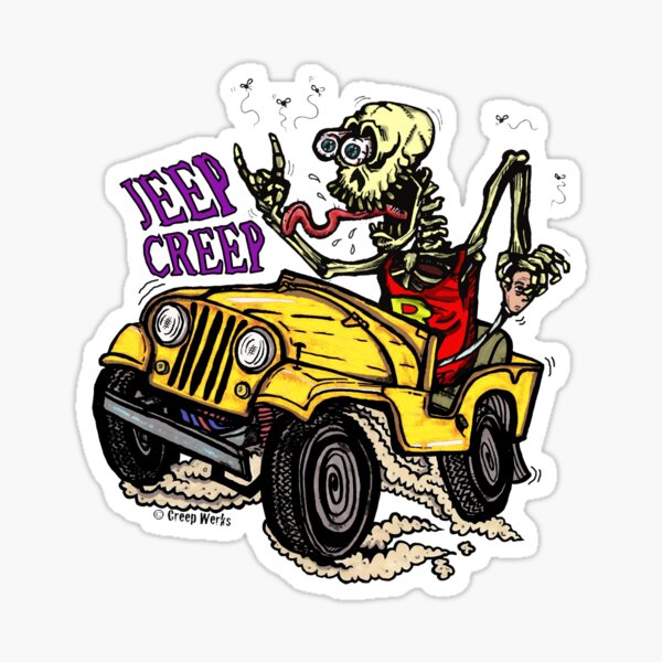 Jeep Creep Rat Fink Style Skeleton Driver Sticker