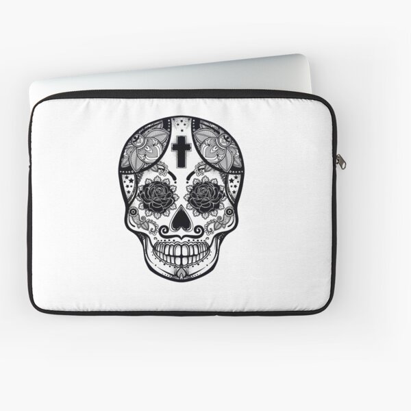 Mexican Candy Skull with Cross and Roses // Day of the Dead Laptop Sleeve