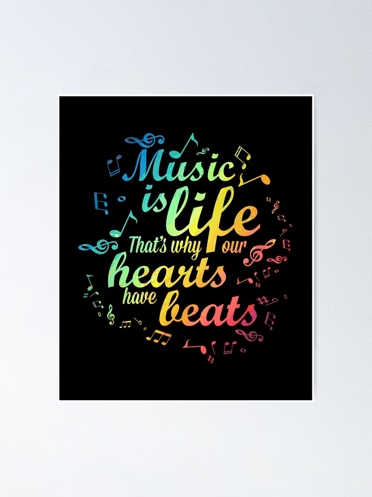 Multicolor Music is Life Hearts Have a Beat Throw Pillow 16x16 