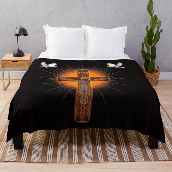 Artikelvorschau, Helles Kreuz mit Jesus zwei Tauben Sunburst Hintergrund entworfen und verkauft von Rowena Jones.