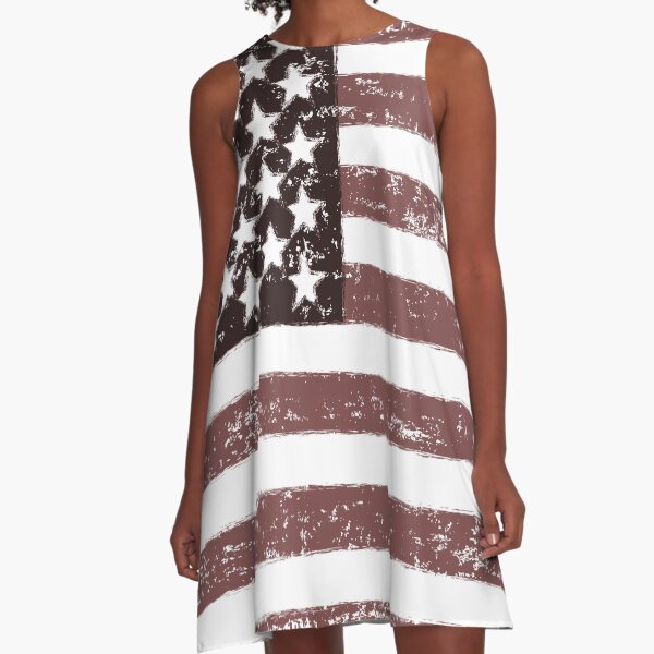 American Flag Faded - USA Retro Vintage Design A-Line Dress