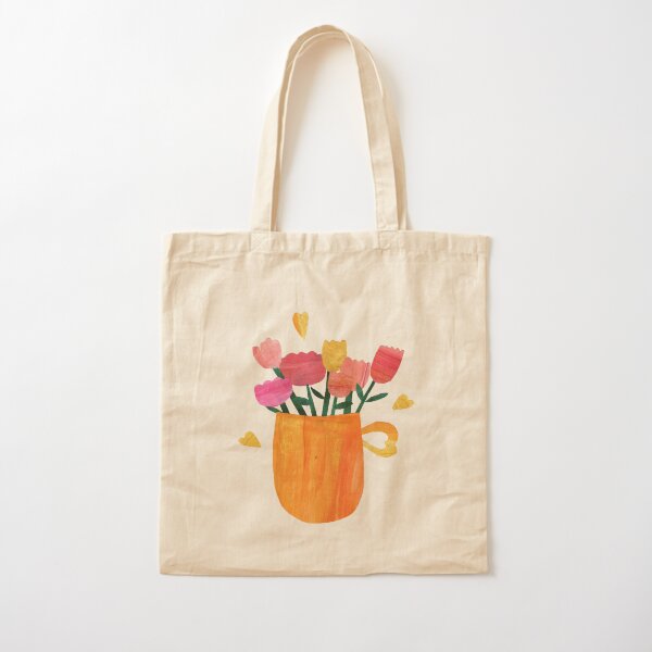 Yellow Flower Pot Mug-Pink Flowers Cotton Tote Bag
