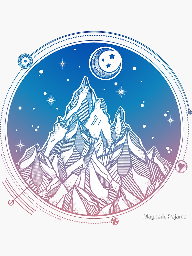 Mountain Range Under the Stars and Moon with Sacred Geometry by MagneticMama