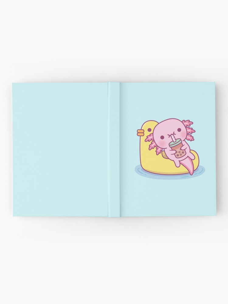 Cute Axolotl Chilling On Unicorn Pool Float Drinking Bubble Tea