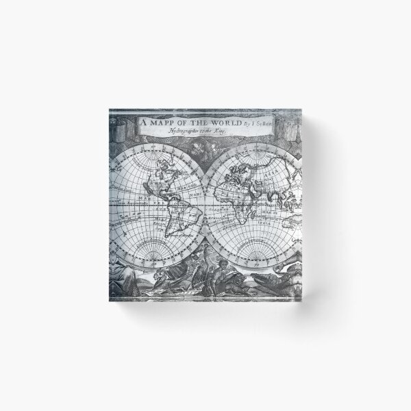 Item preview, Black and White World Map (1682) designed and sold by BravuraMedia.
