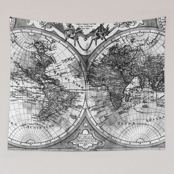 Item preview, Black and White World Map (1775) designed and sold by BravuraMedia.