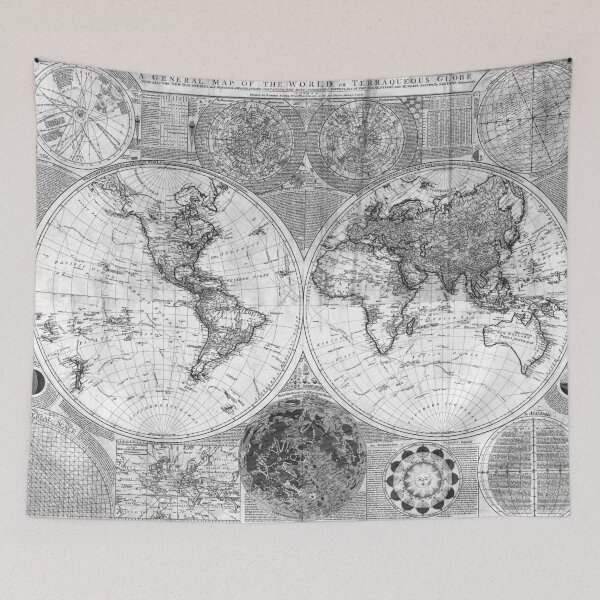 Item preview, Black and White World Map (1787) designed and sold by BravuraMedia.