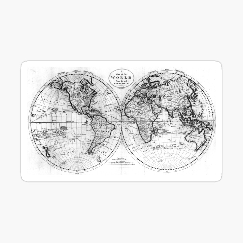 black and white world map 1795 art board print by bravuramedia redbubble