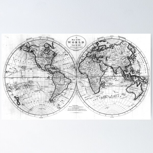 Item preview, Black and White World Map (1795) designed and sold by BravuraMedia.