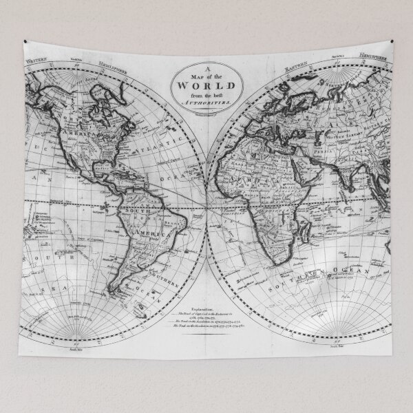 Item preview, Black and White World Map (1795) designed and sold by BravuraMedia.