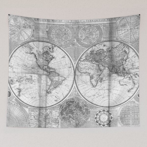 Item preview, Black and White World Map (1799) designed and sold by BravuraMedia.