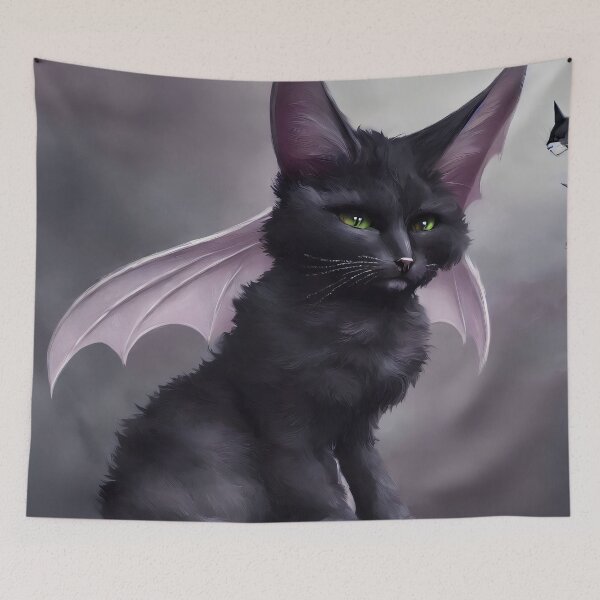 Item preview, BatCat Plushie Whimsical Wall Art designed and sold by @adorcharm Modern & Classic AI Art.