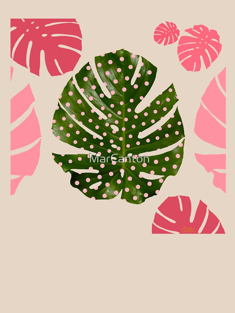 "Moss green leaf and pink flamenco polka dots" by MarCanton