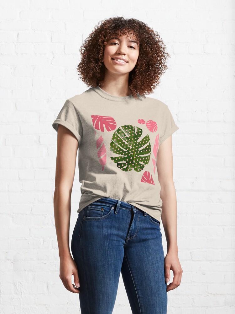 Alternate view of "Moss green leaf and pink flamenco polka dots" Classic T-Shirt