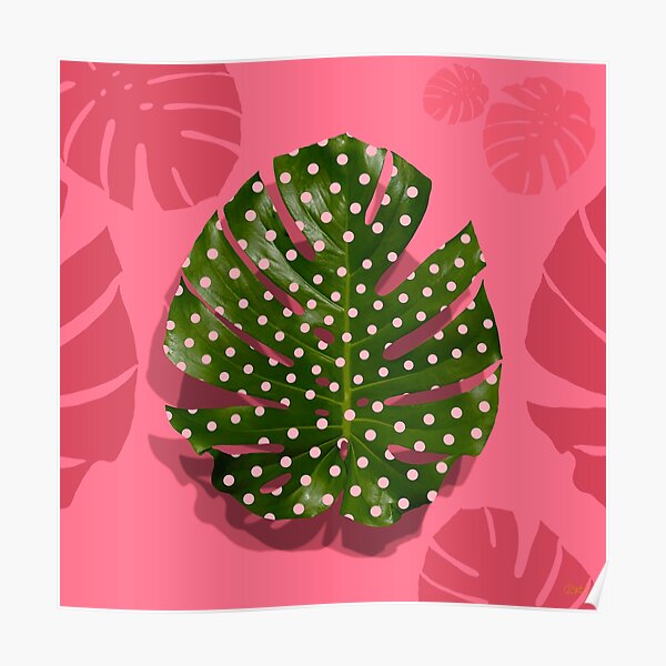 ""Moss green leaf and pink flamenco polka dots"" Poster by MarCanton