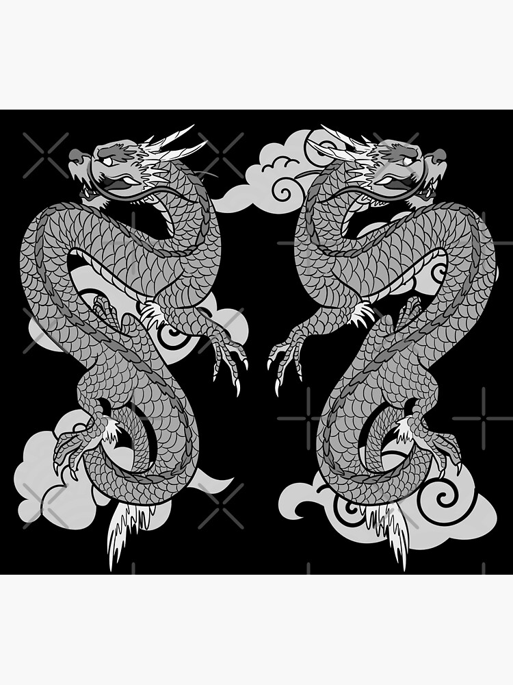 "Year of the dragon Chinese zodiac twin dragons; black and white