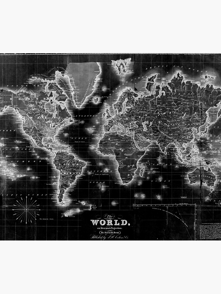 Black and White World Map (1840) Inverse by BravuraMedia