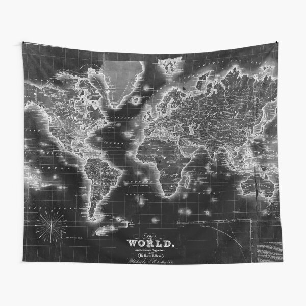 Black and White World Map (1840) Inverse Tapestry