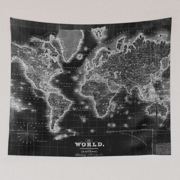 Item preview, Black and White World Map (1840) Inverse designed and sold by BravuraMedia.