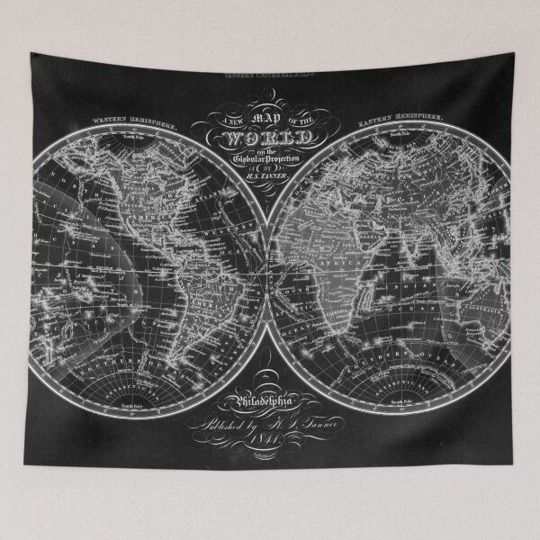 Item preview, Black and White World Map (1845) Inverse designed and sold by BravuraMedia.