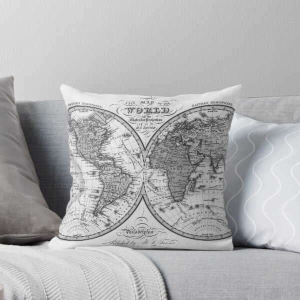 Item preview, Black and White World Map (1842) designed and sold by BravuraMedia.